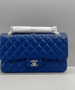 Alternative view of Chanel Classic Double Flap Bag Medium Crossbody 10in/ 25.5cm Navy Blue Silver Hardware For Women A01112