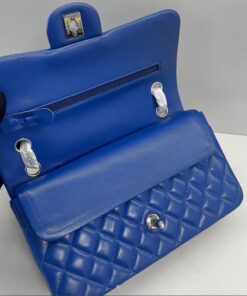 Chanel Classic Double Flap Bag Medium Crossbody 10in/ 25.5cm Navy Blue Silver Hardware For Women A01112 - Image 4
