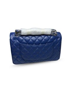 Chanel Classic Double Flap Bag Medium Crossbody 10in/ 25.5cm Navy Blue Silver Hardware For Women A01112 - Image 3