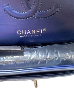 Chanel Classic Double Flap Bag Medium Crossbody 10in/ 25.5cm Navy Blue Silver Hardware For Women A01112 - Image 7