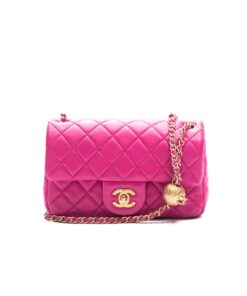 Chanel Flap Bag With CC Ball On Strap Mini Crossbody 7.8in/ 20cm Pink Gold Hardware For Women AS1787