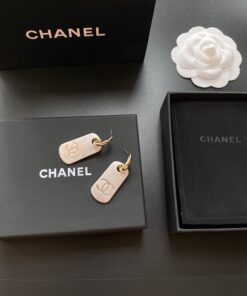 Chanel Dangling Big Tag Earrings Gold Tone For Women - Image 7