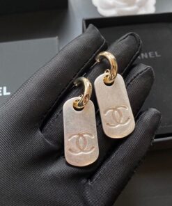 Chanel Dangling Big Tag Earrings Gold Tone For Women - Image 3
