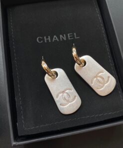 Chanel Dangling Big Tag Earrings Gold Tone For Women