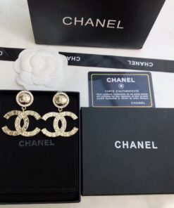 Chanel Engraved Pattern Douple C Earrings Gold Tone For Women - Image 6
