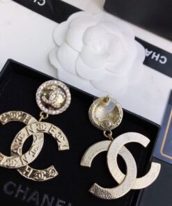 Alternative view of Chanel Engraved Pattern Douple C Earrings Gold Tone For Women
