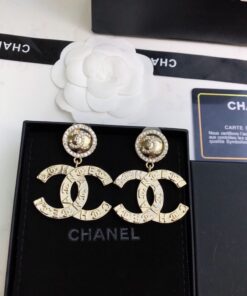 Chanel Engraved Pattern Douple C Earrings Gold Tone For Women