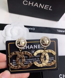 Chanel Engraved Pattern Douple C Earrings Gold Tone For Women - Image 5