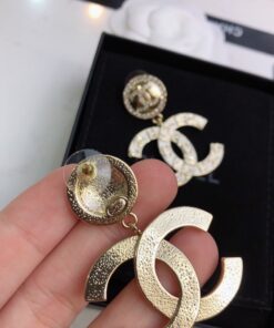 Chanel Engraved Pattern Douple C Earrings Gold Tone For Women - Image 8