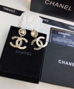 Chanel Engraved Pattern Douple C Earrings Gold Tone For Women - Image 4