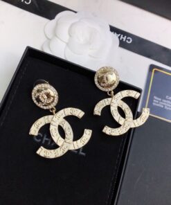 Chanel Engraved Pattern Douple C Earrings Gold Tone For Women - Image 3