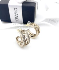 Chanel Engraving The Letter C-H-A-N-E-L Earrings Gold Tone For Women