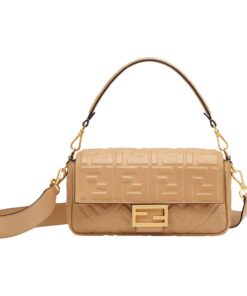Fendi Baguette Shoulder Bag 10.6in 27cm Brown Gold Hardware For Women FF 8BR600