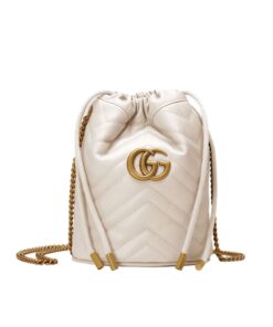 Gucci GG Marmont Mini Bucket Bag Matelasse Chevron White For Women 6in/14cm GG 575163 DTDRT 9022