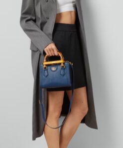 Alternative view of Gucci Diana Mini Top Handle Bag 7.9in/ 20cm Canvas Lining Blue Gold Hardware For Women 702732 U3ZDT 4862