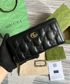 GG Matelassé Zip-Around Wallet Black For Women 723784 UM8IG 1000 7.6 in/ 19.5 cm