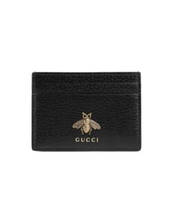 Gucci Animalier Card Case Black with Metal Bee For Men 4in/10cm GG 523685 DJ20T 1000