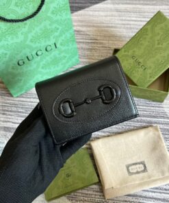 Gucci GG Horsebit 1955 Card Case Wallet Black For Women 621887 1AAJ8 1000 4.3in/11cm