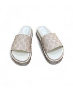 Gucci Jumbo Gg Platform Slide Sandal Beige For Women