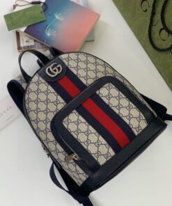 Gucci Ophidia GG Small Backpack Beige And Blue GG Supreme Canvas For Women 11.5in/29cm Beige - Image 5