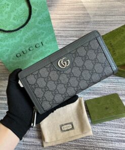 Gucci Ophidia Zip Around Wallet Supreme Canvas Grey For Men 7.5in/19cm 706844 UULBN 1244
