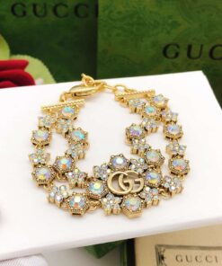 Gucci Rhinestone Flower Bracelet Gold for Women