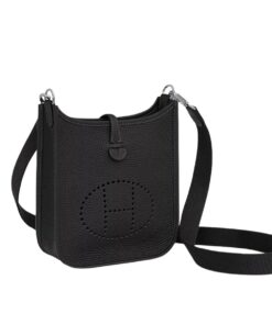 Hermes Evelyne 16 Amazone Bag Black With Silver-Toned Hardware For Women, Shoulder and Crossbody Bags 6.3in/16cm H069426CKAV - Image 8