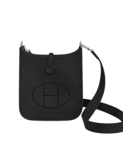 Hermes Evelyne 16 Amazone Bag Black With Silver-Toned Hardware For Women, Shoulder and Crossbody Bags 6.3in/16cm H069426CKAV