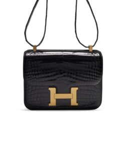 Hermes Constance 23 Pattern Crocodile Black For Women, Shoulder Bag 9in/23cm