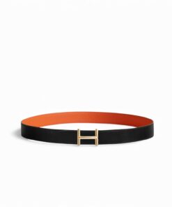 Hermès Hisseo Belt Buckle And Reversible Leather Strap 32 mm Noir/Orange For Men H011772UP82