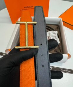 Alternative view of Hermès Hisseo Belt Buckle And Reversible Leather Strap 32 mm Noir/Orange For Men H011772UP82