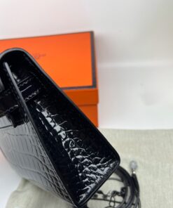 Hermes Kelly Mini 19 Top Handle Bag 7.5in/ 19cm Black Silver Hardware For Women - Image 3