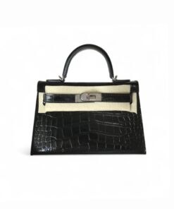 Hermes Kelly Mini 19 Top Handle Bag 7.5in/ 19cm Black Silver Hardware For Women