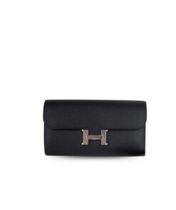 Hermes Constance Epsom Long Wallet 20cm/7.9in Silver Toned Hardware For Women Black