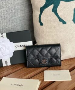 Chanel Classic Card Holder Silver Black For Women, Women’s Wallet 4.5in/11.5cm
