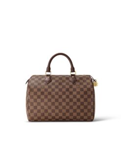 Louis Vuitton Speedy 30 Top Handle Bag 11.8in/ 30cm Brown Damier Ebene Canvas Gold Hardware For Women N41364