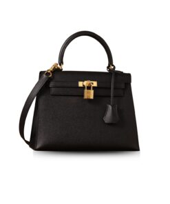 Hermes Kelly Epsom Top Handle Bag 9.8in/ 25cm Black Gold Hardware  For Women