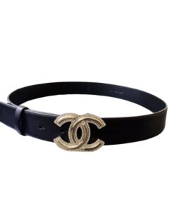 Chanel Mini Stone Interlocking C Buckle 32mm Belt Black For Women
