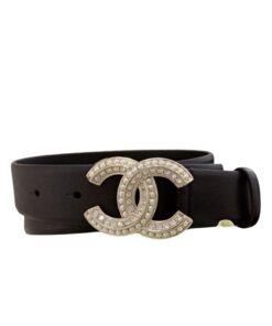 Chanel Twinkle Pearl Interlocking C Buckle 30mm Belt Black For Women