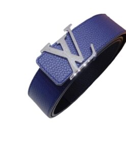 Louis Vuitton Silver Tone Buckle LV Iconic 38mm Belt Dark Blue For Men