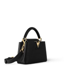 Louis Vuitton Capucines Mini Taurillon Top Handle Bag 8.3in/ 21cm Black Gold Hardware For Women - Image 3