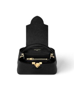 Louis Vuitton Capucines Mini Taurillon Top Handle Bag 8.3in/ 21cm Black Gold Hardware For Women - Image 4