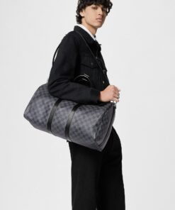 Alternative view of Louis Vuitton Keepall Bandouliere 45 Travel Bag 17.7in/ 45cm Black Damier Graphite Silver Hardware N41418