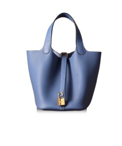 Hermes Picotin Lock 18 Top Handle Bag 7.1in/ 18cm Blue Saphir Gold Hardware For Women