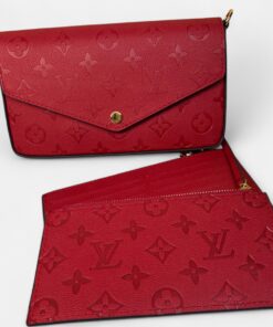 Louis Vuitton Pochette Felicie Shoulder Bag 8.3in/ 21cm Louis Red Monogram Empreinte Gold Hardware For Women M25793 - Image 3