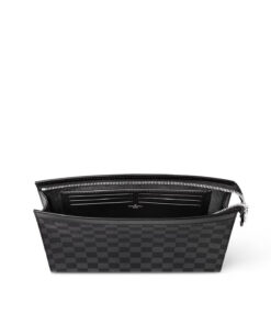 Louis Vuitton Pochette Voyage MM Pouch 10.6in/ 27cm Black/ Grey Damier Graphite Canvas Silver Hardware For Men N41696 - Image 4