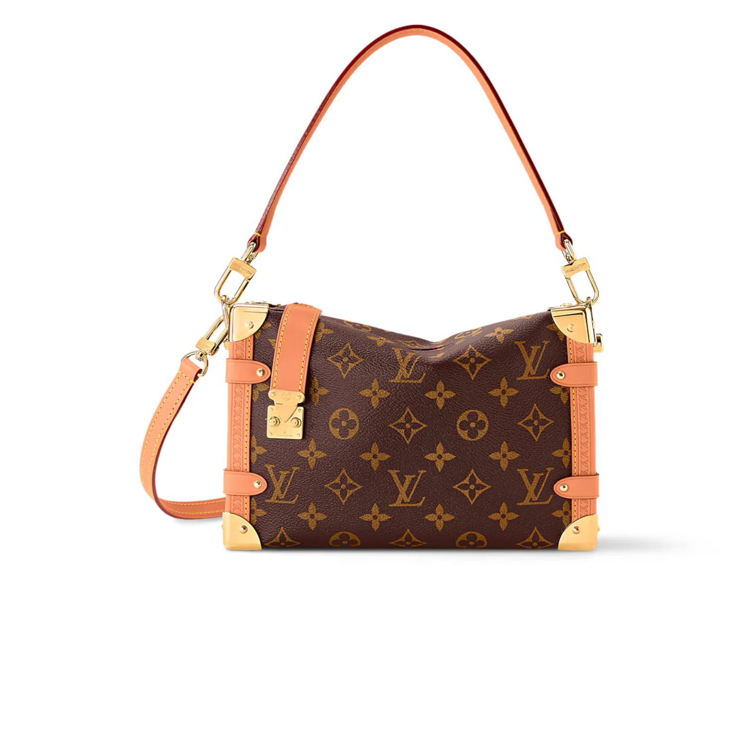 Louis Vuitton Side Trunk MM Shoulder Bag 9.3in/ 23.5cm Brown Monogram Canvas Gold Hardware For Women M46358