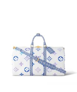 Louis Vuitton Keepall Bandouliere 50 Travel Bag 19.7in/ 50cm Blue Gold Hardware M10254