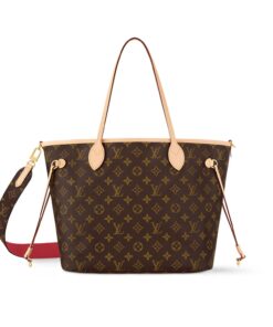 Louis Vuitton Neverfull Bandouliere Inside Out MM Tote Bag 12.2in 31cm Rouge Sari Gold Hardware Textile For Women M12096