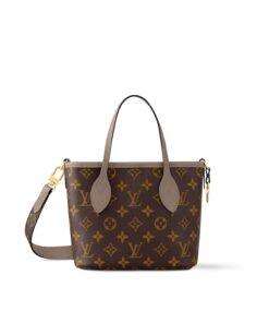 Louis Vuitton Neverfull Bandouliere Inside Out BB Tote Bag 10.4in/ 26cm Dark Fango Gold Hardware For Women M12109